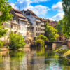 Strasbourg, water canal in Petite France area, Unesco site. Alsace. Strasbourg, water canal in Petite France area, Unesco site. Alsace.